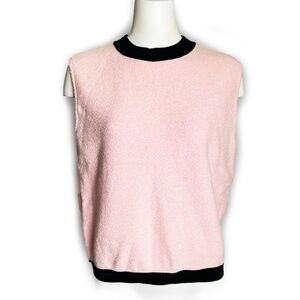 St John Collection Top Pink Black Knit Sleeveless Vintage Marie Gray Retro Sz L